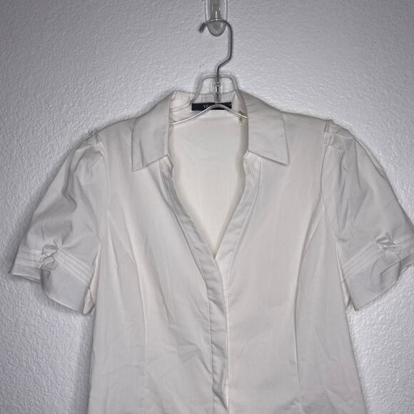 Tahari Womens Top Size Small White Short Sleeve Collared Button Front Blouse - Picture 8 of 15
